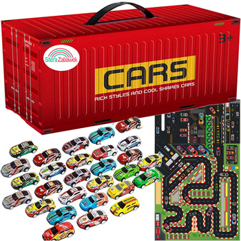 Container set of metal cars resorcs with drive + mat city box