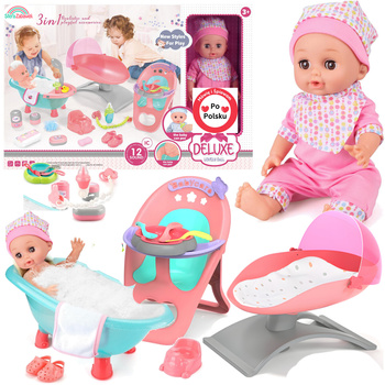 INTERACTIVE BABY DOLL MARTYNKA SPEAKS POLISH 3in1 Set Bathtub High Chair Cradle