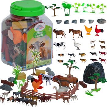 Farm figurines animals village large set in container farm homestead mat PLAYER PLAYER