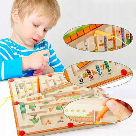 Wooden Magnetic Maze Montessori by Sferazabawek Educational Toy for Kids – Develops Focus, Dexterity & Coordination