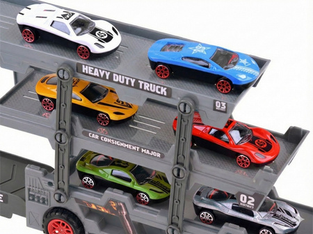 BIG TRUCK CARRIER TOY + 6 DIE-CAST CARS LAUNCHER TRANSPORTER GIFT SET