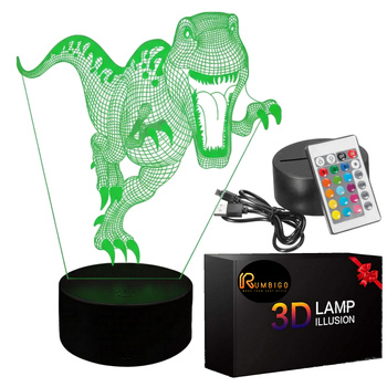 3D Night Light Dinosaur T-REX Rumbigo LED Lamp RGB Remote Control USB GIFT for Kids