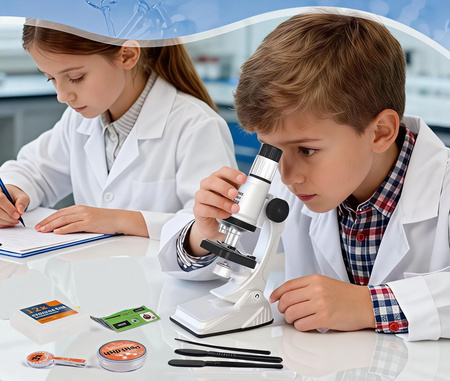 Mikroskop Edukacyjny dla Dzieci 1200x Zestaw Naukowy STEM + Walizka i Akcesoria do Eksperymentów