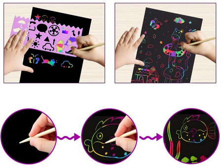 Zestaw Kreatywny Wydrapywanka Magiczne Tęczowe Kartki 3+ | Rozwój Motoryki