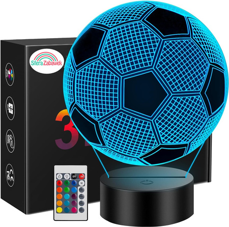 Lampka nocna Podświetlana  3D LED PIŁKA NOŻNA kabel USB + PILOT