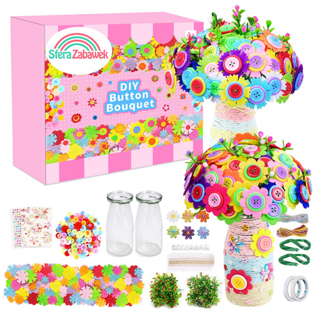 DIY Button Bouquet Craft Kit for Kids 2x Vases Make Your Own Flowers Educational Toy 3+