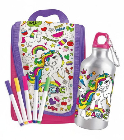 Torebka plecak Bidon do malowania 2w1 Jednorożec PISAKI ZESTAW KREATYWNY