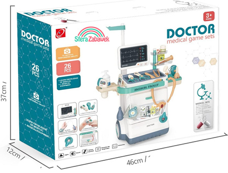 DOCTOR KIT MEDICAL TROLLEY CART ECG Interactive LARGE Kids Playset Sferazabawek