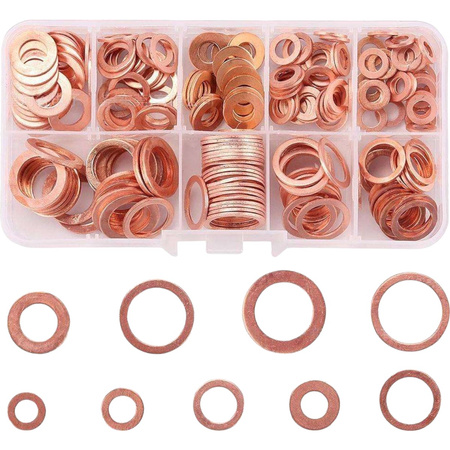 Set of copper metal washers large set xl 200 pcs 9 rozm. 9-18