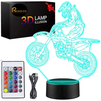 3D Night Light MOTOCROSS DIRT BIKE Lamp LED Gift for Boys RGB w/ Remote Control Rumbigo