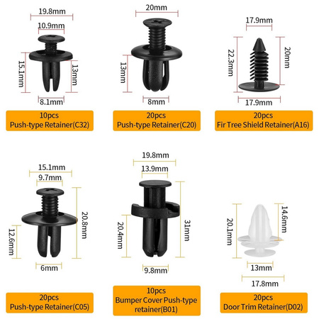 Zestaw uniwersalne spinki kołki klipsy samochodowe do tapicerki 100szt kuferek