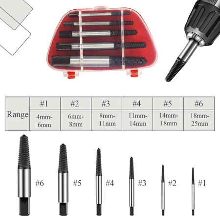 Wykretaki do zerwanych śrub naprawy gwintów urwanych nasadek Szpilek 6szt