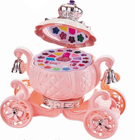 Zestaw kosmetyków w karocy kuferku karoca makeup box brokat błyszczyki cienie