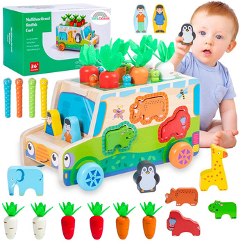 WOODEN EDUCATIONAL CAR Shape Sorter Carrots Blocks Montessori