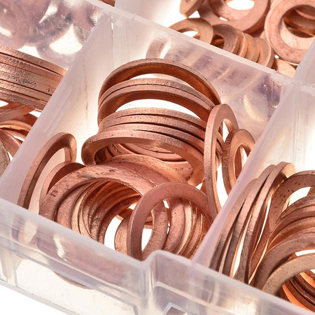 Set of copper metal washers large set xl 200 pcs 9 rozm. 9-18