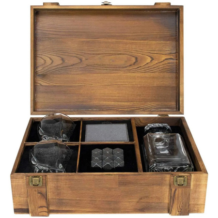 Whiskey gift set in wooden box glasses tongs stone cubes