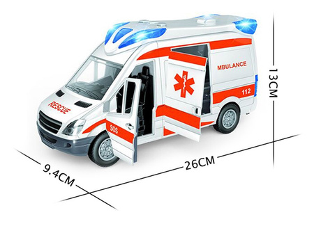 AUTO KARETKA POGOTOWIA AMBULANS EFEKTY GRA ŚWIATŁO NOSZE OTWIERANE DRZWI