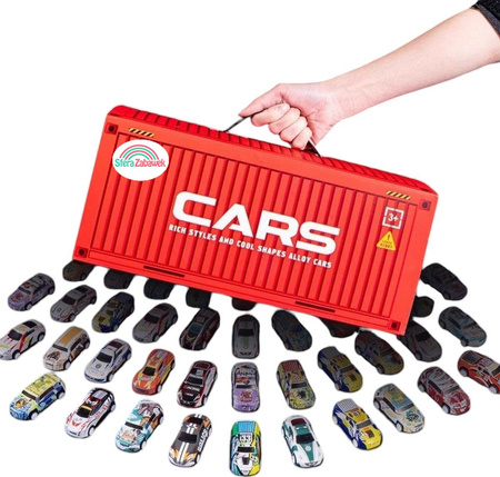 Kontener zestaw samochodów metalowe autka resoraki z napędem + mata miasto skrzynka