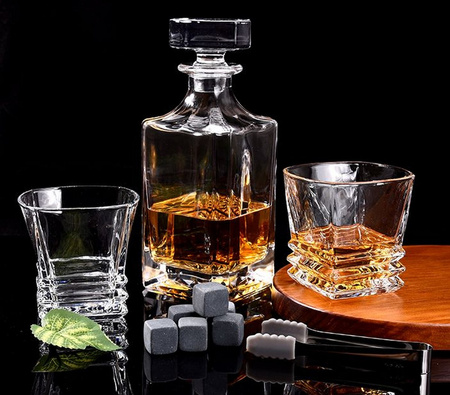 Whiskey gift set in wooden box glasses tongs stone cubes