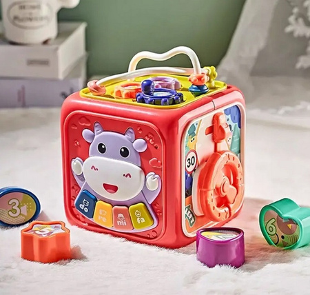 KOSTKA EDUKACYJNA MULTIKOSTKA 6 W 1 ZEGAR LICZYDŁO SORTER KIEROWNICA SONSORY