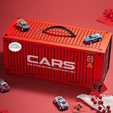 Kontener zestaw samochodów metalowe autka resoraki z napędem + mata miasto skrzynka