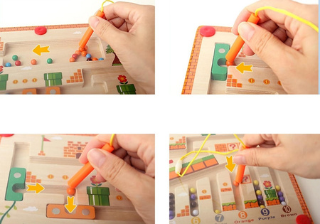 Drewniany labirynt mario długopisem magnetyczny gra montessori zabawka sortowania