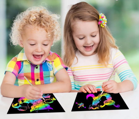 Scratch Art Paper Creative Set A5 Magic Rainbow Scratch Off Sheets Stencils Craft Kit 3+