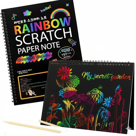WYDRAPYWANKA TĘCZOWA ZDRAPYWANKA Magiczny Notes A4 Zeszyt na Spirali Rysik 