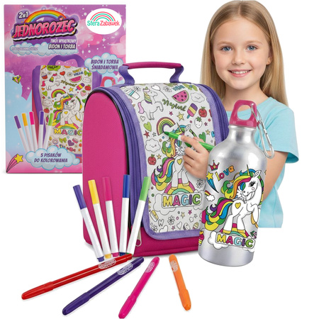 Torebka plecak Bidon do malowania 2w1 Jednorożec PISAKI ZESTAW KREATYWNY