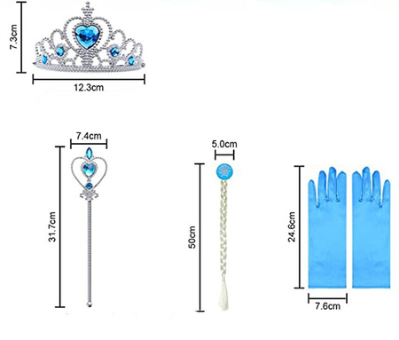 Zestaw lodowej księżniczki  piękności Strój zestaw przebranie rękawiczki  warkocz korona różdżka