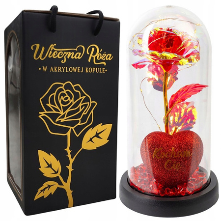 Wieczna czerwona róża błysząca w szkle świecąca led prezent walentynki prezent kobiety róże kwiat walentynki dzień kobiet