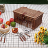 Thermal picnic basket wicker equipment cutlery plates 2 person set