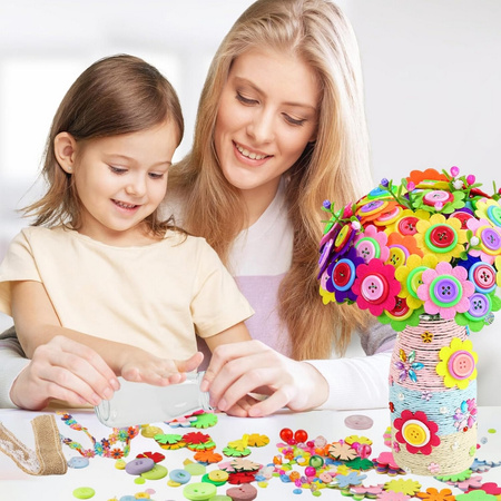 DIY Button Bouquet Craft Kit for Kids 2x Vases Make Your Own Flowers Educational Toy 3+