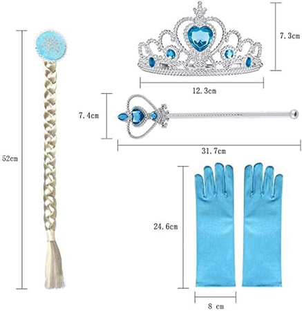Zestaw lodowej księżniczki  piękności Strój zestaw przebranie rękawiczki  warkocz korona różdżka
