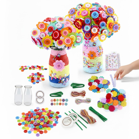 DIY Button Bouquet Craft Kit for Kids 2x Vases Make Your Own Flowers Educational Toy 3+