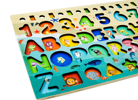 DREWNIANA UKŁADANKA MONTESSORI Trening MÓZGU literek cyferek LICZYDŁO NAUKA