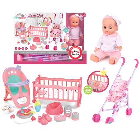 Baby Doll Martynka Speaks & Sings in Polish - Large Caregiver Set with Stroller & Cradle!