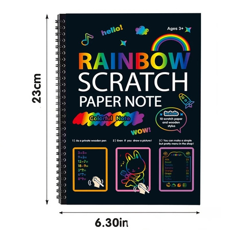 WYDRAPYWANKA TĘCZOWA ZDRAPYWANKA Magiczny Notes A4 Zeszyt na Spirali Rysik 