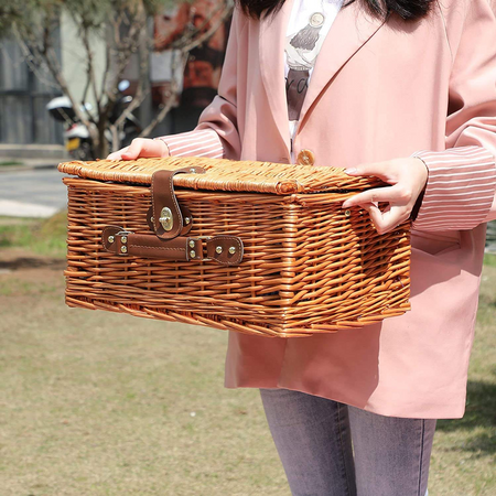 Thermal picnic basket wicker equipment cutlery plates 2 person set