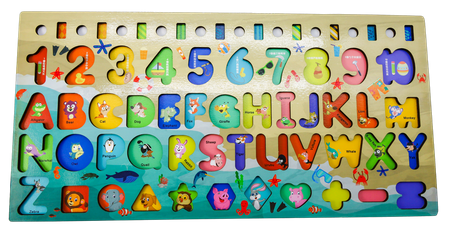DREWNIANA UKŁADANKA MONTESSORI Trening MÓZGU literek cyferek LICZYDŁO NAUKA
