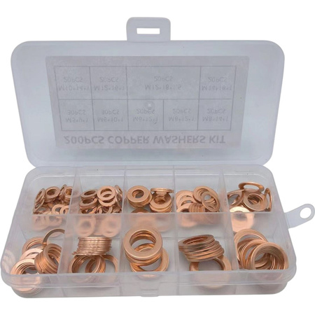 Set of copper metal washers large set xl 200 pcs 9 rozm. 9-18