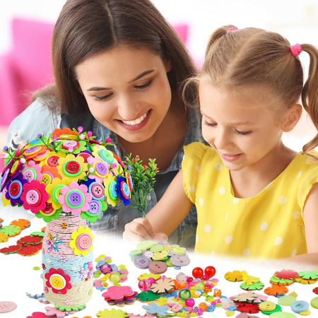 DIY Button Bouquet Craft Kit for Kids 2x Vases Make Your Own Flowers Educational Toy 3+