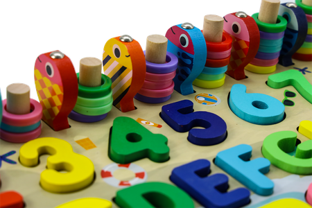 DREWNIANA UKŁADANKA MONTESSORI Trening MÓZGU literek cyferek LICZYDŁO NAUKA