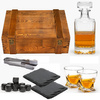 Whiskey gift set in wooden box glasses tongs stone cubes