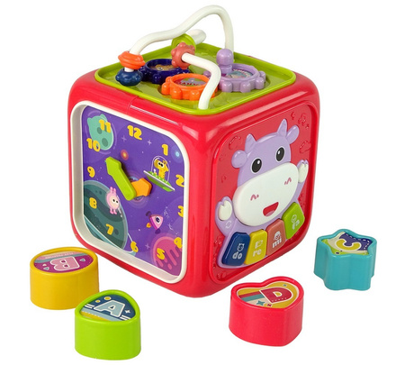 KOSTKA EDUKACYJNA MULTIKOSTKA 6 W 1 ZEGAR LICZYDŁO SORTER KIEROWNICA SONSORY