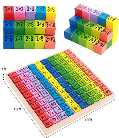 DREWNIANA TABLICZKA MNOŻENIA edukacyjne klocki gra montessori z drewna do 100
