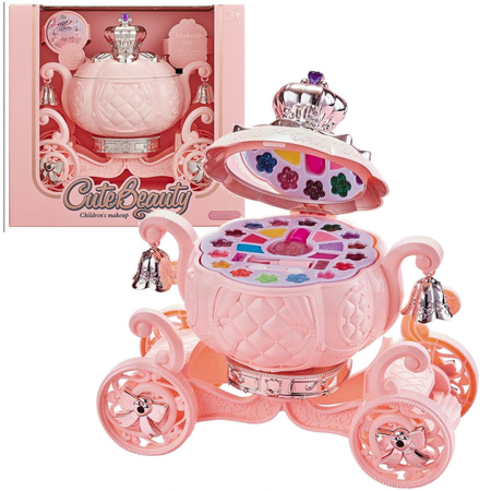 Zestaw kosmetyków w karocy kuferku karoca makeup box brokat błyszczyki cienie