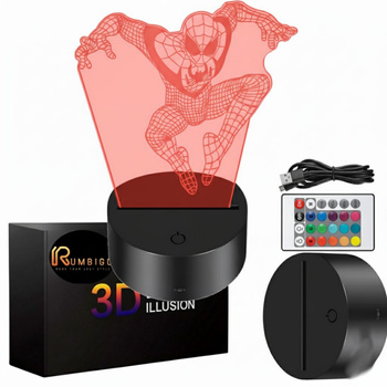 Lampka Nocna 3D LED SPIDER-MAN Prezent dla Dziecka Lampa z Pilotem RGB USB