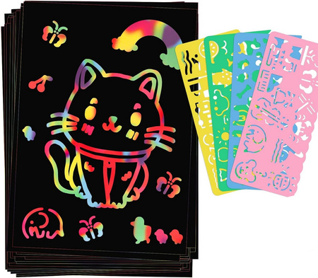 Scratch Art Paper Creative Set A5 Magic Rainbow Scratch Off Sheets Stencils Craft Kit 3+