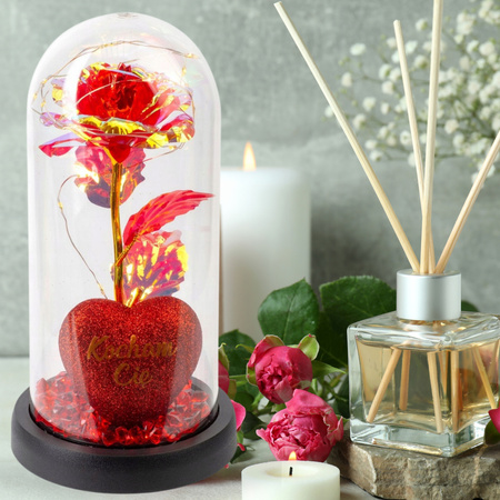 Wieczna czerwona róża błysząca w szkle świecąca led prezent walentynki prezent kobiety róże kwiat walentynki dzień kobiet